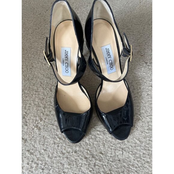 Jimmy Choo Shoes - Jimmy Choo black patent peep toe ankle leather strap high heels size IT37.5